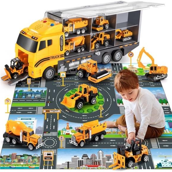 Alloy Construction Vehicle Toy Set with Play Mat for 3-9 Year Old Boys and Girls - Picture 1 of 8